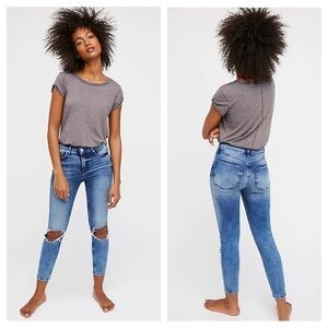 Free People Distressed Blue Skinny Jeans